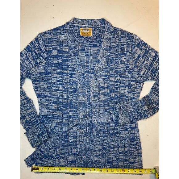 VTG Wocco Blue Marled Knit Belted Cardigan Womens Sz L 70s 80s Retro Cottagecore - Picture 5 of 8